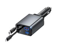 Adaptateur Charge Rapide Voiture 4-en-1 USB-C 78W Total, pivotable à 180°, câble intégré rétractable, Ports USB-C et Multiples, Compatible véhicules 12V et 24V, Accessoires pour iPhone