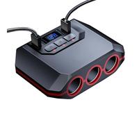 Adaptateur chargeur de téléphone à 3 hauteurs - Adaptateur de chargeur de téléphone à 3 prises, port de charge de voiture de 120 W | Chargeur de voiture d'affichage numérique avec ports de type C USB,