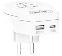 Adaptateur voyage USB A + USB C PD Monde vers Europe 2/3 poles Blanc Skross