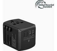 Adaptateur de Voyage 2x USB et 2x USB-C 15W Europe / UK / USA / Australie Noir