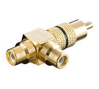 Adaptateur Cinch Y, Mâle Vers 2x Femelle, Version Or, Noir, 1x Fiche Rca 2x Prises Rca. Version Couleur Noir
