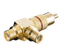 Adaptateur Cinch Y, Mâle Vers 2x Femelle, Version Or, Rouge, 1x Fiche Rca 2x Prises Rca. Version Couleur Rouge