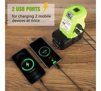 Adaptateur convertisseur double USB pour batterie Ryobi 14.4V 18V, avec lumières de travail LED, projecteur portable, lampe de poche, adaptateur de charge Type 2