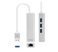 Adaptateur convertisseur USB 3.0 vers Ethernet Gigabit RJ45 + 3 Ports USB 3.0, 15 cm de Longueur, fabriqué en Aluminium, Haute Vitesse.