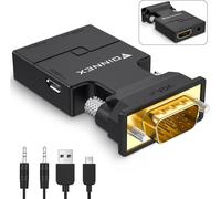 Adaptateur convertisseur VGA vers HDMI avec Audio 1080p, Source de Sortie PC VGA vers TV/Moniteur avec connecteur d'entrée HDMI, convertisseur vidéo VGA mâle Actif en HDMI Femelle pour