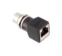 Adaptateur coudé M12 mâle vers RJ45 étanche, connecteur droit M12, 8 broches, verrouillage avant, montage sur panneau sur connecteur d'interface réseau RJ45 (droit, montage avant, insert mâle, 1 pièce