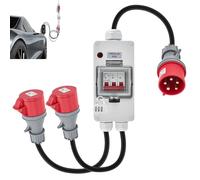 Adaptateur d'Alimentation CEE 32A à 16A X2 avec Disjoncteur, Cuivre pur 5 Broches 400V 1,5M Couplage IP44 Distributeur d'Alimentation Robuste, pour l'industrie du Camping-car Caravane, aux Ateliers