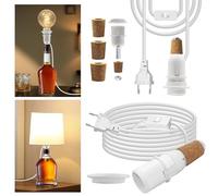 Adaptateur de bouteille, 2PCS Support Lampe Bouteille, E14 Kit Lampe de Bouteille, Douille Ampoule avec Cable et Interrupteur 240 cm, 3 Tailles de Bouchons, pas D'ampoule et Abat-jour, pour Salon