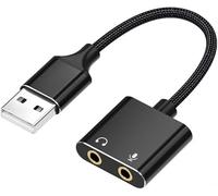 Adaptateur de carte son USB, adaptateur audio USB jack 3,5 mm, carte son externe pour Windows, Mac, Linux, PC, ordinateurs portables, ordinateurs de bureau, casques PS4, noir