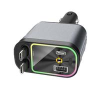 Adaptateur de charge de voiture 4 en 1 rétractable pour téléphone avec cordon de type C USB et port USB C Lumière d'ambiance