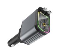 Adaptateur de charge de voiture rétractable avec lumière pour téléphone USB C 16 15 14 120 W Charge rapide de voiture avec cordon USB Ports Chargeurs