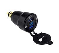 Adaptateur de Charge DIN Powerlet mâle vers Double Ports USB Quick Charge 3.0, avec voltmètre, pour Moto, Bleu