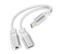 Adaptateur de Charge USB-C 2-en-1 Audio 3.5mm Nylon Tressé Anti-noeuds Blanc