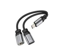 Adaptateur de Charge USB-C 2-en-1 Audio 3.5mm Nylon Tressé Anti-noeuds Noir