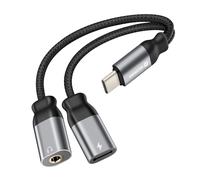 Adaptateur de Charge USB-C 2-en-1 Audio 3.5mm Nylon Tressé Anti-noeuds Swissten Noir