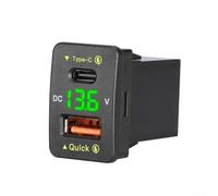 Adaptateur de chargeur de voiture efficace de 36 W avec deux ports USB, pour QC3 0, PD et voltmètre numérique pour des lectures précises de tension (lumière verte)