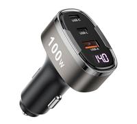 Adaptateur de chargeur de voiture USB C 100 W allume-cigare adaptateur chargeur USB 12 V prise USB avec voltmètre, charge rapide de téléphone de voiture multi-ports pour iPhone 16 Pro Max Plus 15