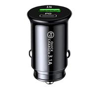 Adaptateur de Chargeur de Voiture USB : Prise de Charge Rapide 3,1 A à Double Port, Adaptateur d'alimentation Compact, boîtier en métal, Puce IC Intelligente | A+C Type C pour l'alimentation