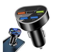 Adaptateur de chargeur de voiture USB, répartiteur d'allume-cigare 5 en 1 de 66 W avec écran de tension LED, adaptateur allume-cigare à charge rapide, chargeur de téléphone pa