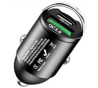 Adaptateur de chargeur rapide pour voiture PD & QC3.0 30 W, double prise USB C pour voiture avec port Power Delivery 30 W et port Quick Charge 3.0 18 W, compatible avec iPhone, Samsung, Pixel, iPad, t