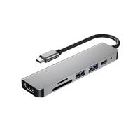 Adaptateur de Concentrateur USB de Type C 6 en 1 avec Lecteur de Carte Multiport Compatible 4K 30Hz Adaptateur Multi- VidéO USB3.0 TF PD