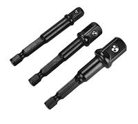 Adaptateur de Douille à Tête Carrée, Pilote de Foret, Tige Hexagonale de 1/4 Po à 1/4 Po, 3/8 Po, 1/2 Po, Adaptateur de Douille pour Tournevis à Percussion, 3 Pièces (Noir)