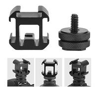 Adaptateur de montage Triple Hot Shoe , Traitement CNC précis pour microphone LED lumière vidéo, taille et noir exquis