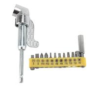 Adaptateur de perceuse à angle droit 105 degrés en acier et alliage de zinc, kit d'extension de porte-foret à angle droit avec 12 embouts de tournevis pour espaces restreints,