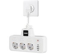 Adaptateur de Prise 3 Ports, Multiprise avec USB, Bloc Multiprise 3 Sorties avec 2 USB-A & 2 Type-C, pour Bureau, Maison et Voyage