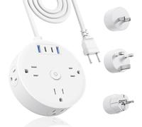 Adaptateur de prise de voyage européenne, multiprise d'alimentation US vers Royaume-Uni pour EU/UK/USA, 6 prises 4 ports USB, câble d'extension de 1,2 m, adaptateur