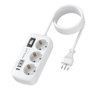 Adaptateur de prise italienne, avec 3 prises et USB-C (3,4 A), câble de 1,5 m, triple adaptateur de voyage pour Italie, Chili, Uruguay, Éthiopie, Érythrée, prise de voyage type L