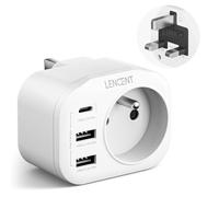Adaptateur de Prise - LENCENT - France vers UK - 2 Ports USB - 1 Type-C - Ignifuge