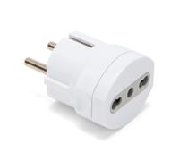 Adaptateur de prise Schuko Velamp 10/16A, compact, sécurité enfant, puissance max. 1500 W, blanc, idéal pour les voyages en Allemagne, Espagne, Portugal, Autriche, Grèce et Turquie.