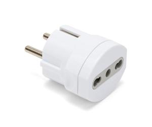 Adaptateur de prise Schuko Velamp 10/16A, compact, sécurité enfant, puissance max. 1500 W, blanc, idéal pour les voyages en Allemagne, Espagne, Portugal, Autriche, Grèce et Turquie.