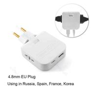 Adaptateur de prise UE pliable avec port USB,prise d'extension 4 en 1,Russie,Espagne,Corée,adaptateur de voyage,convertisseur de puissance,prises AC -Blanc