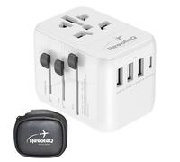 Adaptateur de Prise Universel RevoteQ avec 3 Ports USB et 1 Port Type C Adaptateur de Voyage pour États Unis Royaume Uni Japon Italie Canada France Chargeur Universel Compact avec Sac