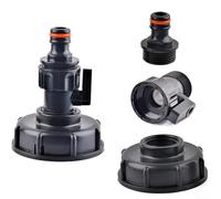 Adaptateur de réservoir IBC avec vanne de distribution interne en polypropylène et vanne de raccordement avec embout adaptateur de vidange multi-fileté (C)