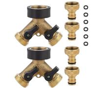 Adaptateur de robinet collecteur en laiton de 1,9 cm, répartiteur de tuyau d'arrosage à 2 voies avec deux connecteurs rapides, connecteurs extérieurs de tuyau d'arrosage - Robinet en laiton