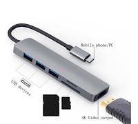 Adaptateur de Type C Hub HD compatible HDMI, lecteur de cartes multifonction, USB 3.0, adaptateur pour ordinateur portable, en STOCK