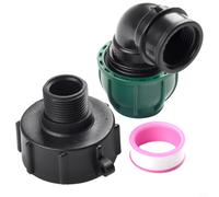 Adaptateur de vanne coudée pour raccord de réservoir IBC S60x6 vers MDPE pour raccord de tuyau de 20 mm, 25 mm ou 32 mm, sortie filetée en plastique pour fourre-tout IBC (32 mm)