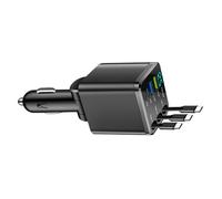 Adaptateur De Voiture Compact 3 Ports Câble Rétractable 70 Cm Rotation À 180 ° Rapide Affichage Numérique pour Mobiles Twist sans Frais Voiture Rétractables
