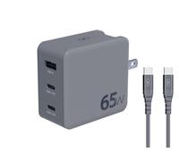 Force Power – Adaptateur de voyage – PD GaN 65 W – USB-A + 2×USB-C – Gris