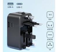 Adaptateur de voyage, adaptateur de voyage universel tout-en-un pour le monde entier, prise de courant AC, chargeur mural avec ports de charge USB-C et USB-A pour États-Unis, UE, Royaume-Uni, Australi