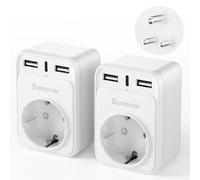 Adaptateur de Voyage Adaptateur Inde Adaptateur de Voyage Prise Allemagne avec 2 Prises USB 1USB C (3A) Type D pour Sri Lanka, Inde, Népal Chargeur Mural Station de Charge (2 pièces)