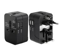 Adaptateur de Voyage, Adaptateur Universel Multi-en-Un pour Prise Murale avec Ports de Charge USB Doubles pour Téléphones, Noir