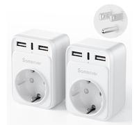 Adaptateur de Voyage Adaptateur USA Allemagne Prise 2USB 1USB C (3A), 4 en 1 Adaptateur de Prise de Voyage Adaptateur Secteur pour Canada Thaïlande Mexique Chargeur Mural Station de Charge (2 pièces)