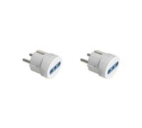 Adaptateur de Voyage/Domestique de By-pass 2P+T 10A 16A à Prise Schuko Type F 16A 2 broches, Taille Compacte 3,5 cm (2 Pièces, Blanc)