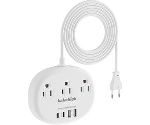Adaptateur de voyage européen avec USB-C, 3 prises secteur et 4 ports USB, convertisseur Type C pour les États-Unis vers l'UE, l'Islande,