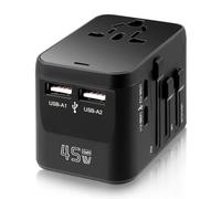 Adaptateur de voyage GaN 45 W dans le monde entier avec 2 USB A et 2 USB C, chargeur rapide tout-en-un, adaptateur de voyage universel pour EU, USA, UK, Japon, Thaïlande, Australie