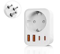 Adaptateur de Voyage Inde, Adaptateur 5 en 1 Sri Lanka avec 1 AC & 2 USB-C & 2 USB-A (3,4 A), Prise de Voyage 3 Broches Type D pour l'Inde, le Sri Lanka, le Bangladesh, l'Irak, le Népal, le Nigéria Ty